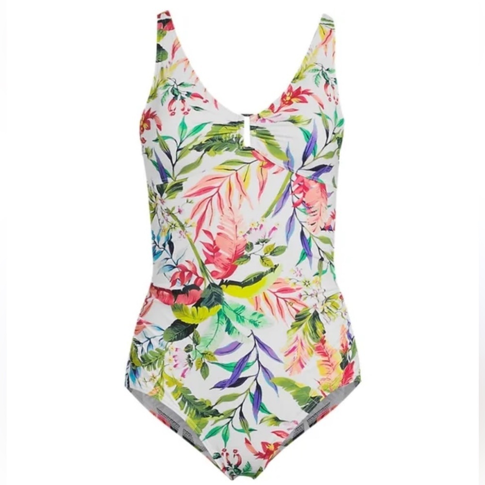 Lands' End Colorful Palm Print One Piece Swimsuit 4 Long
